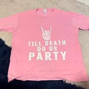 Pink Graphic Tee with Skeleton Hand Design